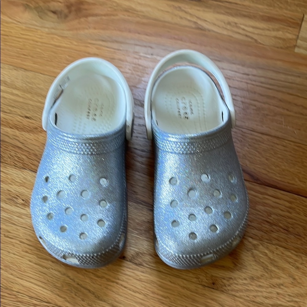 CROCS Silver Sandals with Perforated Design - size c12, good used condition